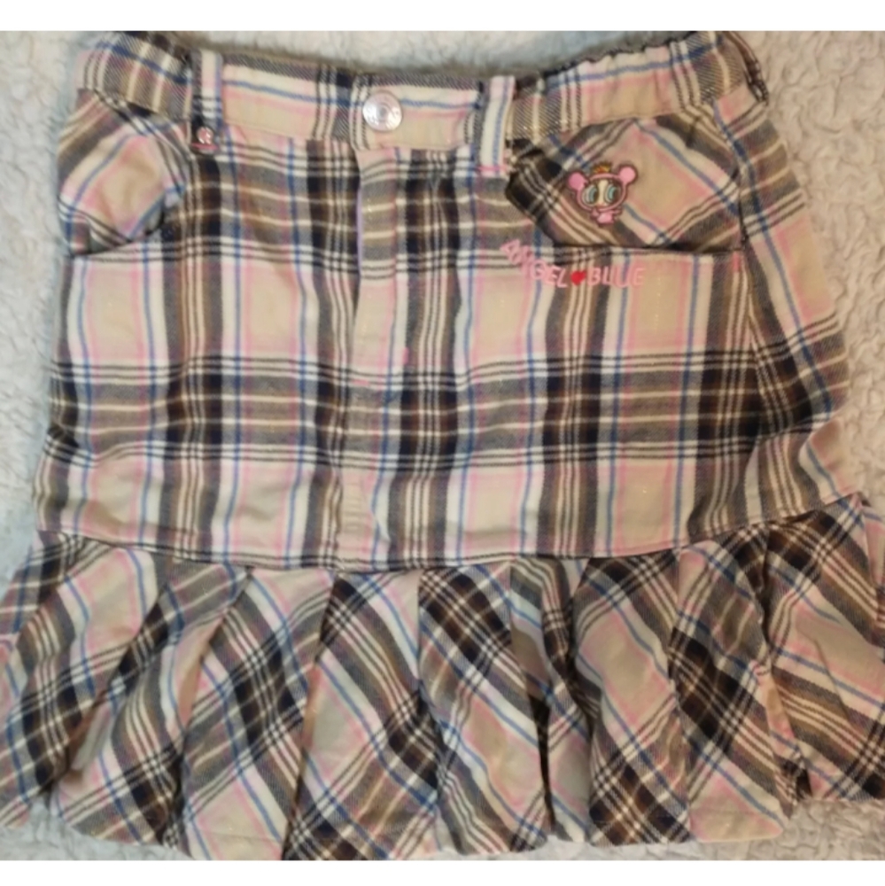 Angel Blue Black Beige Pink Plaid Ruffled Skirt, 130cm Ice Cream Theme Junior